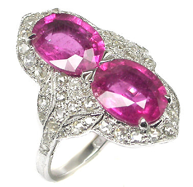 5ct Pink Sapphire & Rose Cut Diamond 18k White Gold Ring