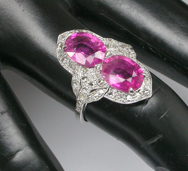 5ct Pink Sapphire & Rose Cut Diamond 18k White Gold Ring