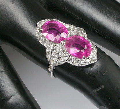 5ct Pink Sapphire & Rose Cut Diamond 18k White Gold Ring