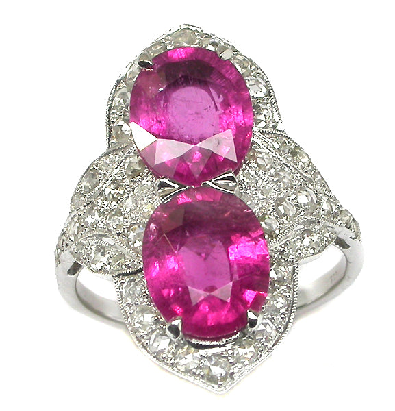 5ct Pink Sapphire & Rose Cut Diamond 18k White Gold Ring
