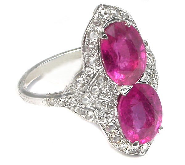 5ct Pink Sapphire & Rose Cut Diamond 18k White Gold Ring