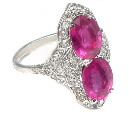 5ct Pink Sapphire & Rose Cut Diamond 18k White Gold Ring