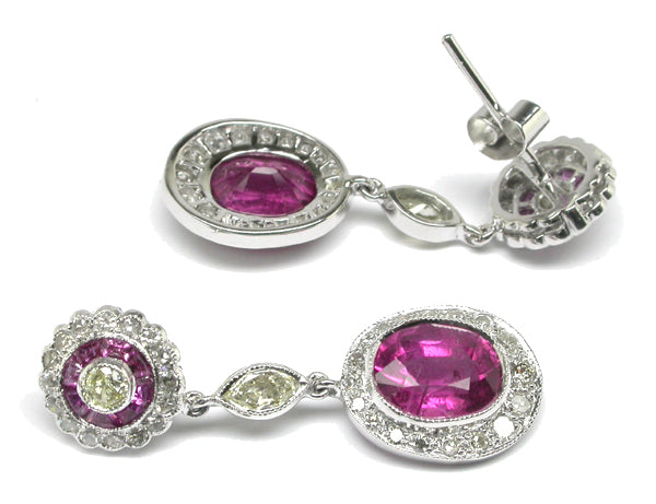 5ct Pink Tourmaline, Diamond & Pink Sapphire 18k White Gold Earrings