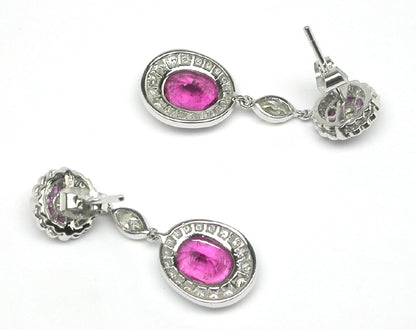 5ct Pink Tourmaline, Diamond & Pink Sapphire 18k White Gold Earrings