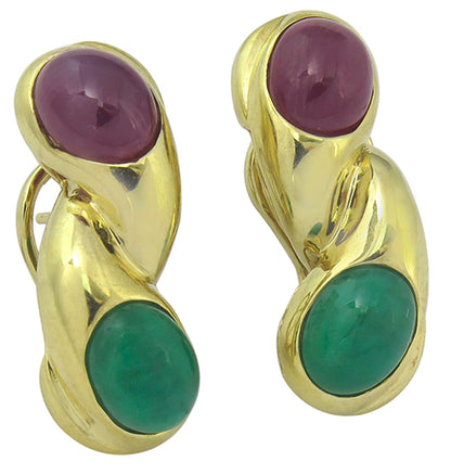 6.00ct Ruby 5.00ct Emerald Gold Earrings