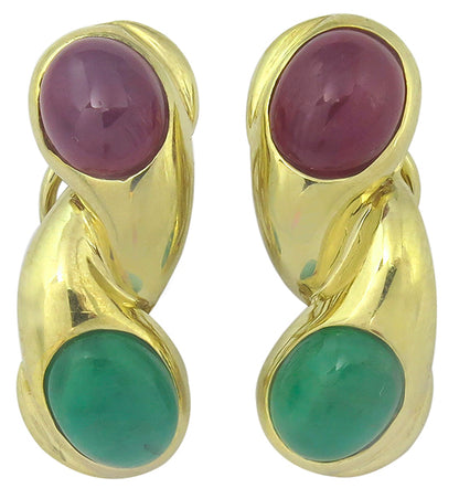 6.00ct Ruby 5.00ct Emerald Gold Earrings