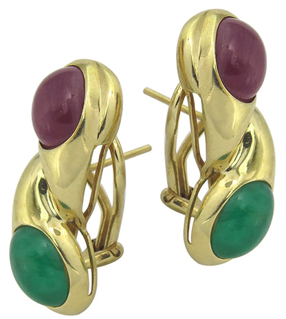 6.00ct Ruby 5.00ct Emerald Gold Earrings