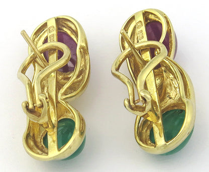 6.00ct Ruby 5.00ct Emerald Gold Earrings