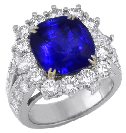 6.89ct Ceylon Sapphire 3.40ct Diamond 18k Gold Platinum Ring