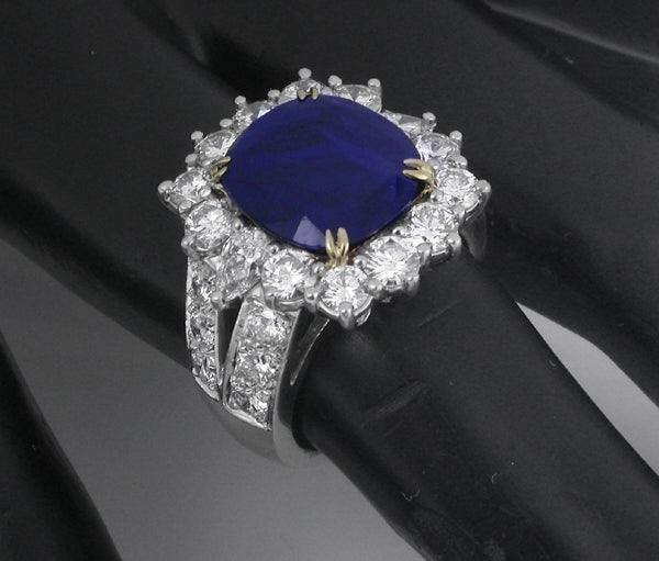 6.89ct Ceylon Sapphire 3.40ct Diamond 18k Gold Platinum Ring