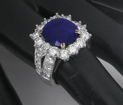 6.89ct Ceylon Sapphire 3.40ct Diamond 18k Gold Platinum Ring