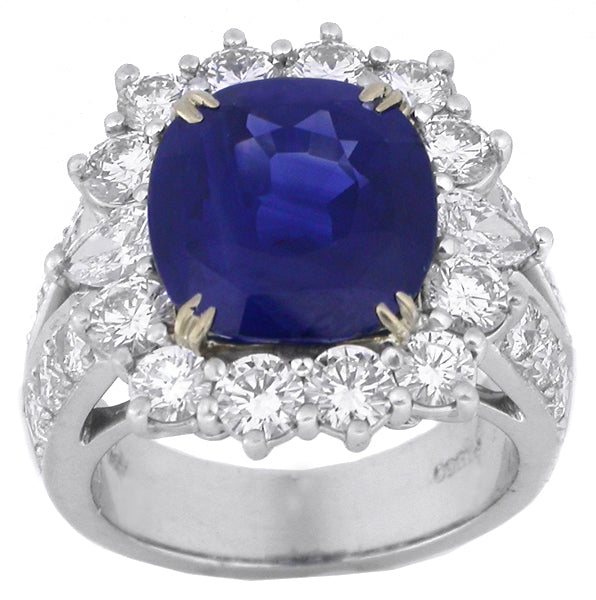 6.89ct Ceylon Sapphire 3.40ct Diamond 18k Gold Platinum Ring