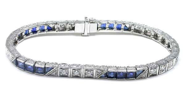 7ct Art Deco Style Sapphire 2.10ct Diamond Bracelet