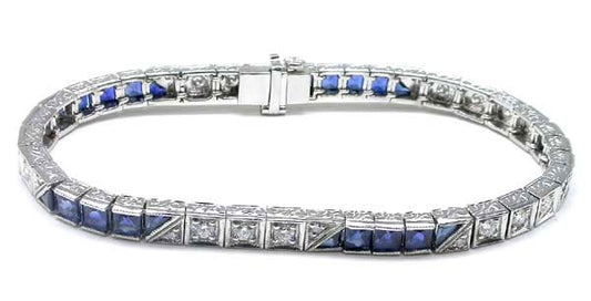 7ct Art Deco Style Sapphire 2.10ct Diamond Bracelet