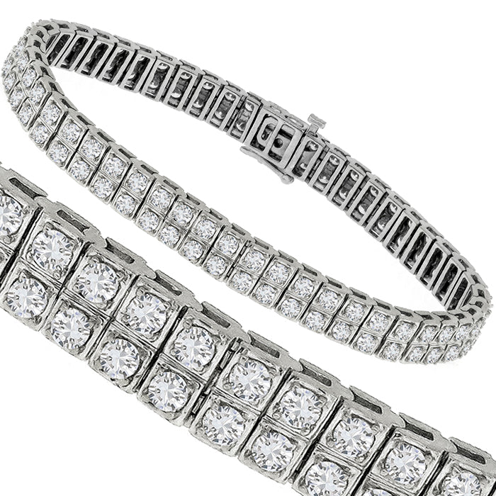 Vintage Double Row 8.00ct Round Cut Diamond 14k White Gold Bracelet