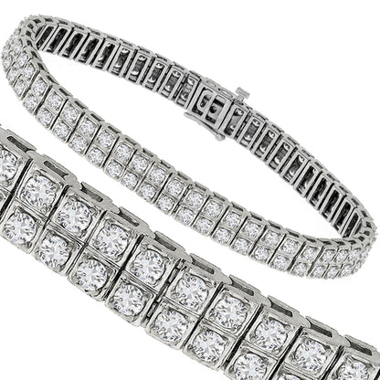 Vintage Double Row 8.00ct Round Cut Diamond 14k White Gold Bracelet
