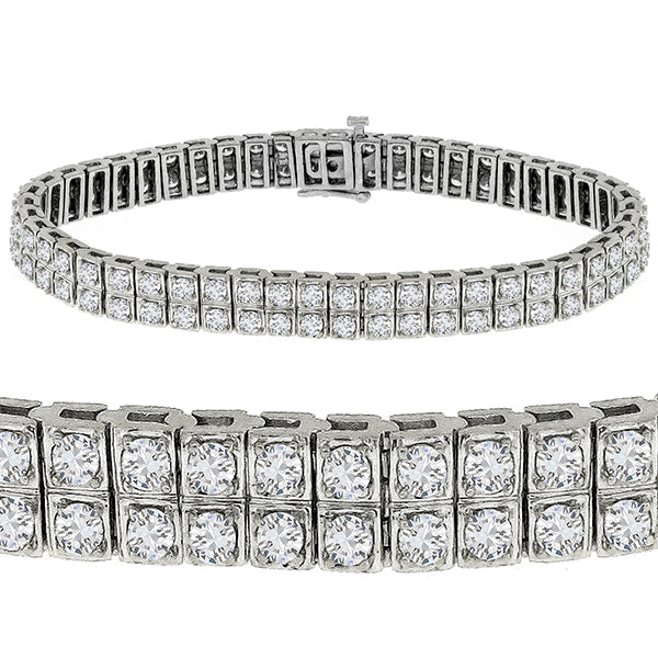 Vintage Double Row 8.00ct Round Cut Diamond 14k White Gold Bracelet