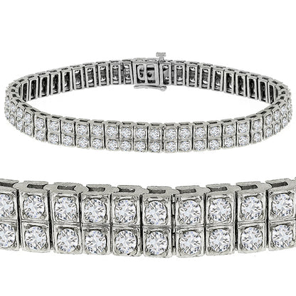 Vintage Double Row 8.00ct Round Cut Diamond 14k White Gold Bracelet
