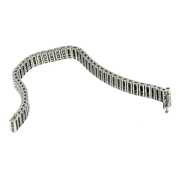 Vintage Double Row 8.00ct Round Cut Diamond 14k White Gold Bracelet