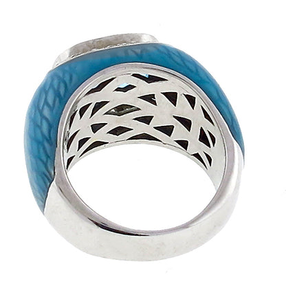 8.00ct Blue Topaz 0.80ct Diamond Enamel Gold Cocktail Ring