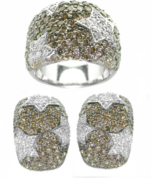 9.00ct Fancy Brown Diamond 1.50ct White Diamond Ring and Earrings Set