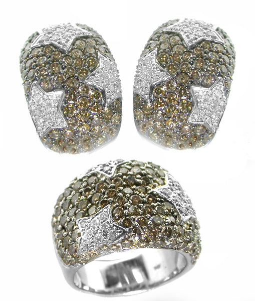 9.00ct Fancy Brown Diamond 1.50ct White Diamond Ring and Earrings Set