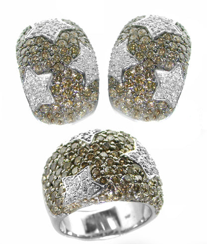 9.00ct Fancy Brown Diamond 1.50ct White Diamond Ring and Earrings Set