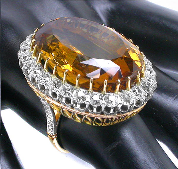 90ct Citrine & 6ct Diamond 18k Yellow Gold Cocktail Ring