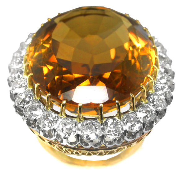 90ct Citrine & 6ct Diamond 18k Yellow Gold Cocktail Ring