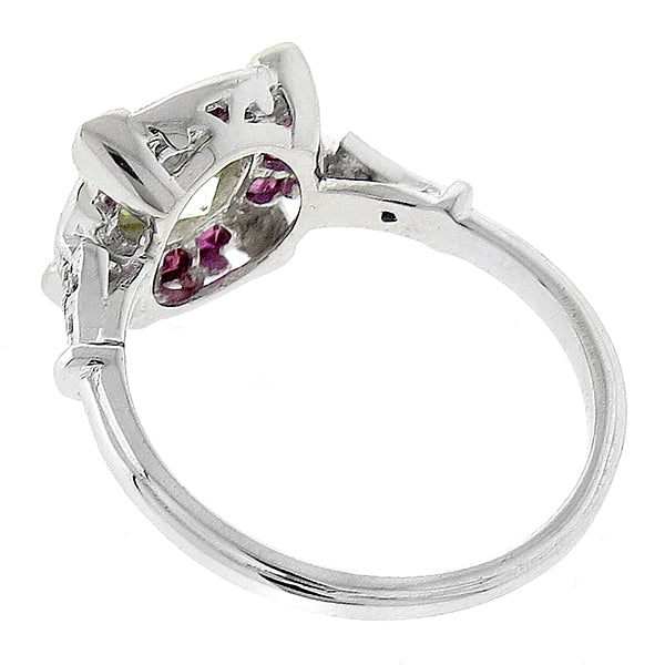Art Deco Style GIA 1.06ct Diamond Ruby Gold Engagement Ring