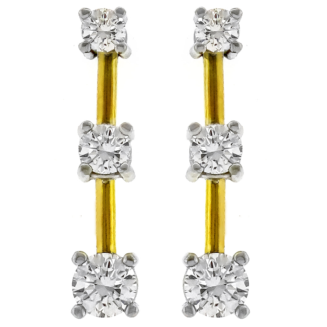 Estate 1.40ct Round Brilliant Diamond 14k White And Yellow Gold Line Earrings