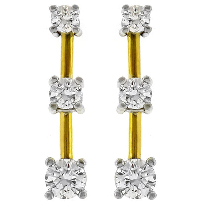 Estate 1.40ct Round Brilliant Diamond 14k White And Yellow Gold Line Earrings
