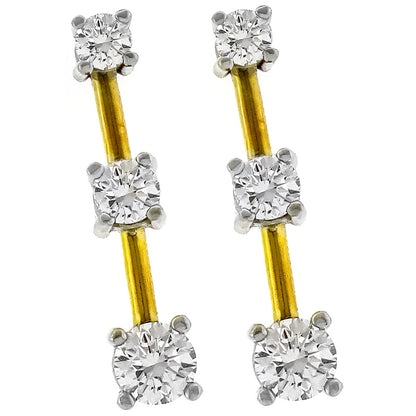 Estate 1.40ct Round Brilliant Diamond 14k White And Yellow Gold Line Earrings