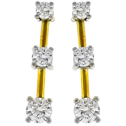 Estate 1.40ct Round Brilliant Diamond 14k White And Yellow Gold Line Earrings