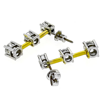 Estate 1.40ct Round Brilliant Diamond 14k White And Yellow Gold Line Earrings