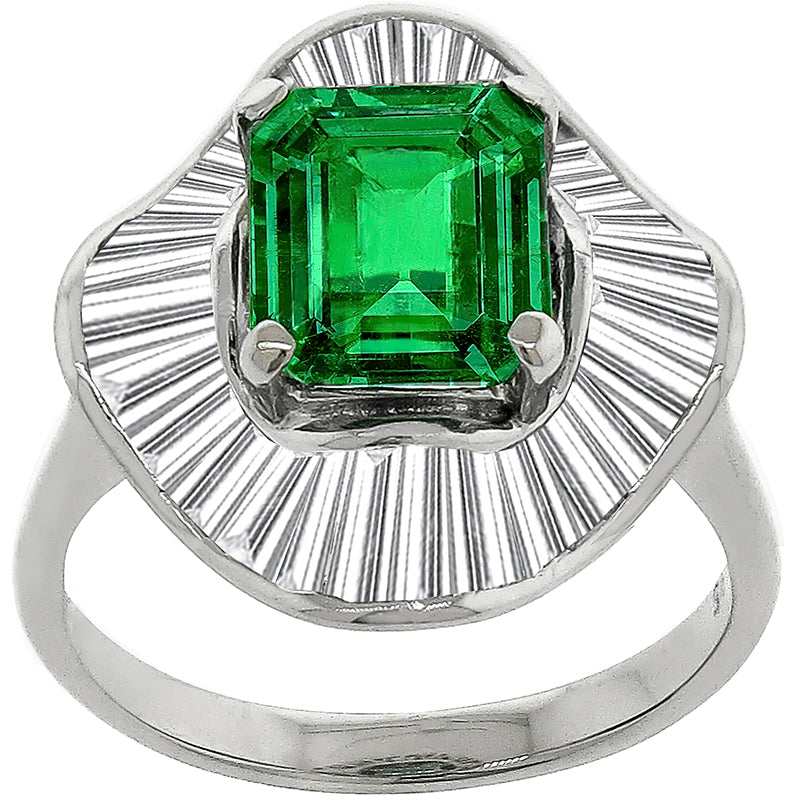Estate 2.23ct Emerald Cut Colombian Emerald 1.85ct  Diamond Platinum Ring