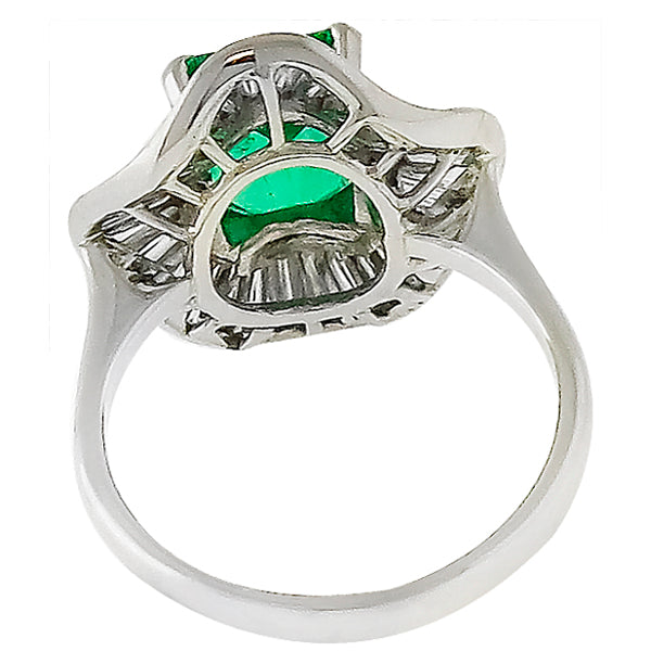 Estate 2.23ct Emerald Cut Colombian Emerald 1.85ct  Diamond Platinum Ring