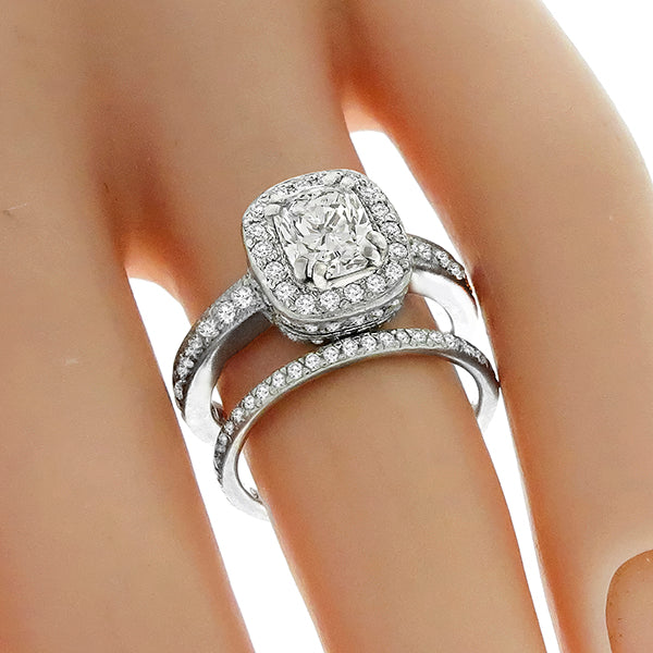 Vintage GIA 0.92ct Diamond Engagement Ring And Wedding Band Set