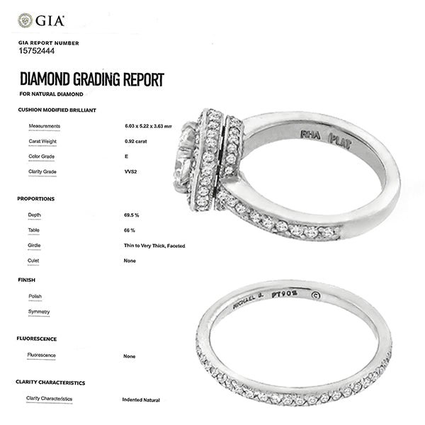 Vintage GIA 0.92ct Diamond Engagement Ring And Wedding Band Set