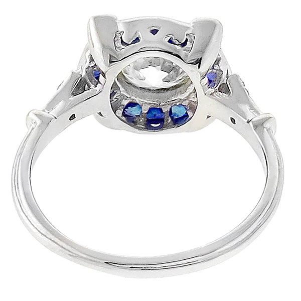 Art Deco Style GIA 1.03ct Diamond Sapphire Gold Engagement Ring