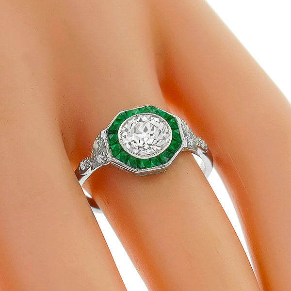 Estate GIA Certified 1.02ct Diamond Emerald Engagement Ring