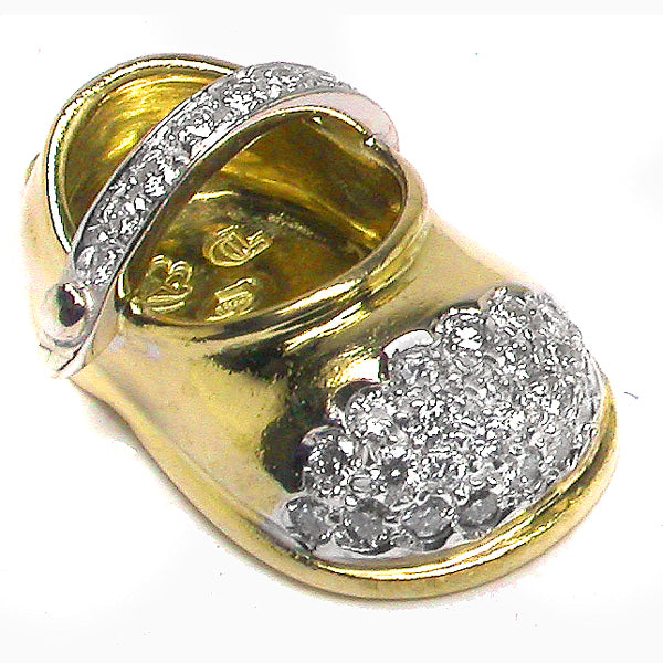 Aaron Basha 0.70ct Diamond 18k Yellow & White Gold Baby Shoe Charm Pendant