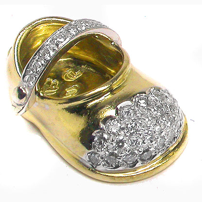 Aaron Basha 0.70ct Diamond 18k Yellow & White Gold Baby Shoe Charm Pendant