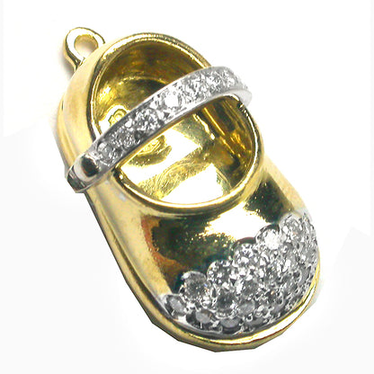 Aaron Basha 0.70ct Diamond 18k Yellow & White Gold Baby Shoe Charm Pendant