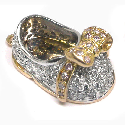 Aaron Basha Style  Diamond 18k Yellow & White Gold Baby Shoe Charm Pendant