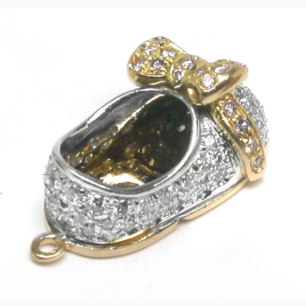 Aaron Basha Style  Diamond 18k Yellow & White Gold Baby Shoe Charm Pendant