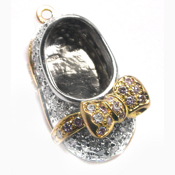 Aaron Basha Style  Diamond 18k Yellow & White Gold Baby Shoe Charm Pendant