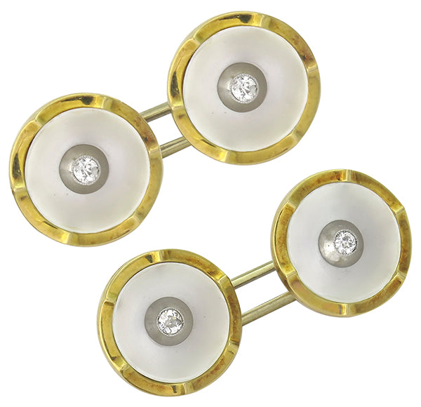 Antique 0.20ct Diamond Mother of Pearl 18k Gold Cufflinks