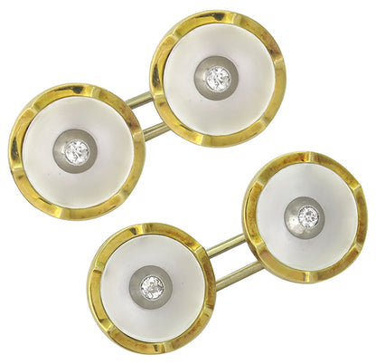 Antique 0.20ct Diamond Mother of Pearl 18k Gold Cufflinks