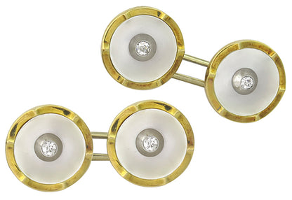 Antique 0.20ct Diamond Mother of Pearl 18k Gold Cufflinks